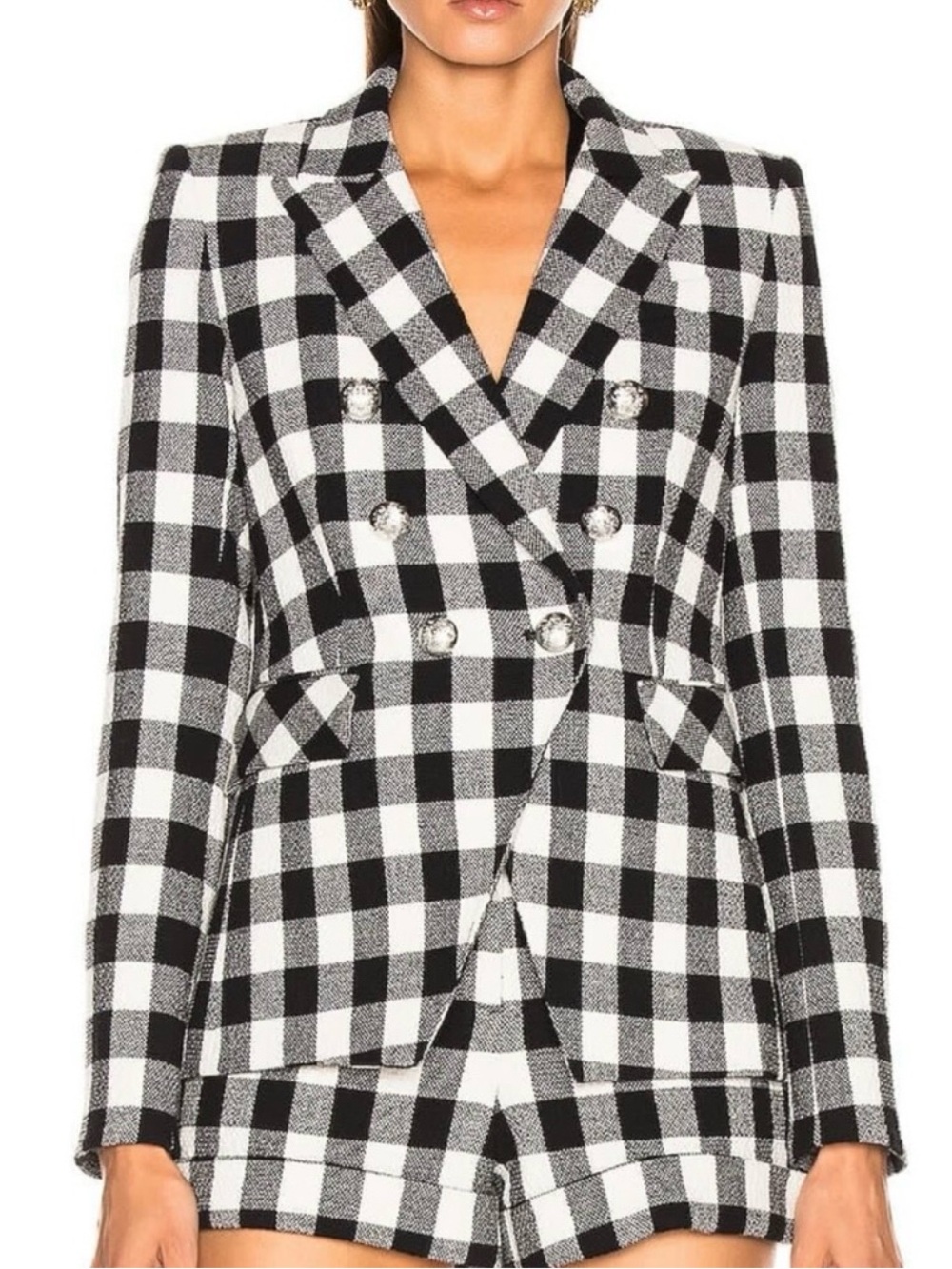 Veronica Beard Miller Dicky Blazer Black & White Linen Blend Gingham Check Plaid